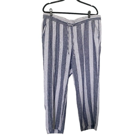 OLD NAVY Linen Blend Wide Leg Striped Pants Beachy Pull-On Blue/White Sz XL - Picture 2 of 10